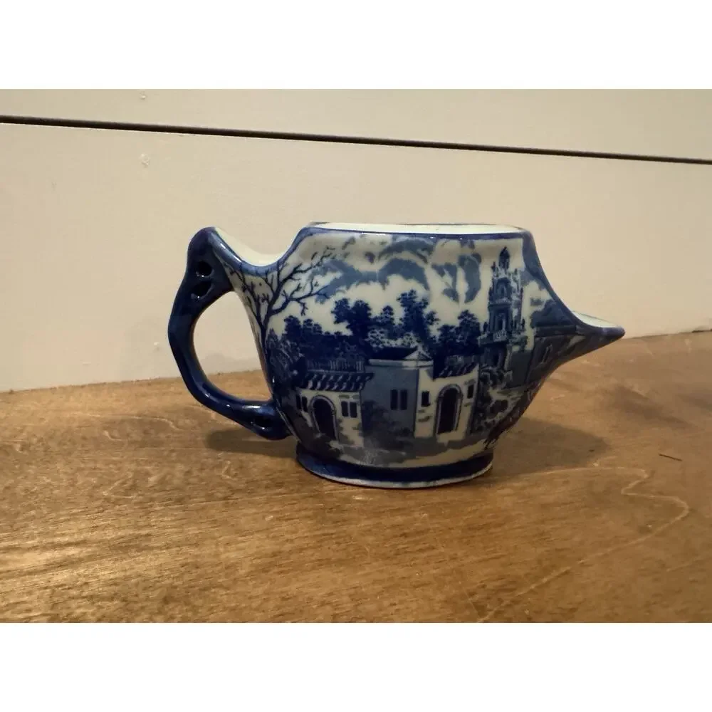 Vintage Flow Blue Victoria Ironstone English Village Shaving Scuttle Mug